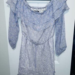Off the shoulder ruffled lavender romper with gold sparkles